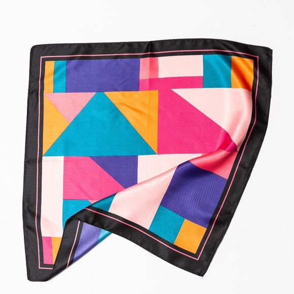 A218-G ✽ Bold Geo Color Block Silky Bandana Scarf